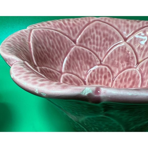 TIC Pottery Flowers Pink USA Bowls Vase Dip Snack Ceramic Set of 2 6" - Picture 9 of 9